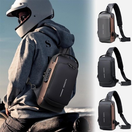 USB charging port sling Anti-theft shoulder bag (Brown )