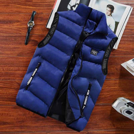 Men Autumn Winter Jackets Thick Vests Man Sleeveless Warm Cotton - Blue